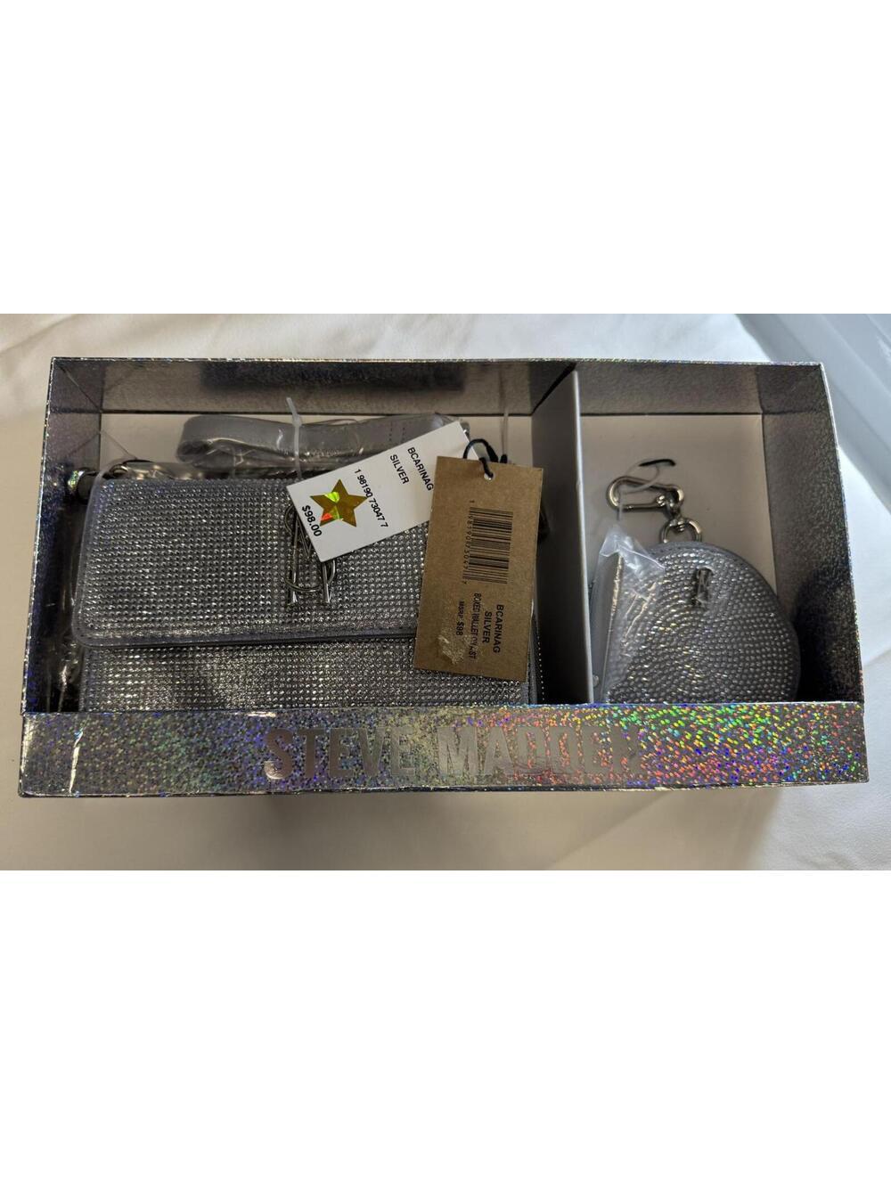 Steve Madden Silver Rhinestone Crossbody Wallet and Coin Purse Set